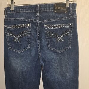 Tru Luxe Jeans Dark Blue Straight Leg with Rhinestone Pocket Detail Size 29/8